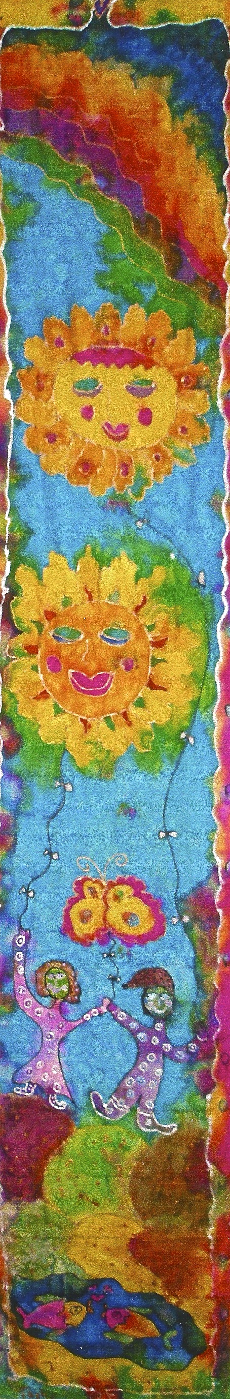Whimsical art silk painting banner / scarf by Tasha Paley