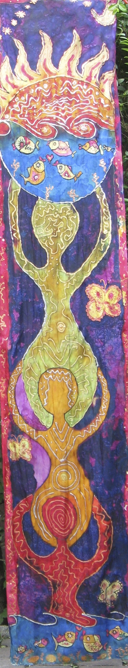 Whimsical art silk painting banner / scarf by Tasha Paley